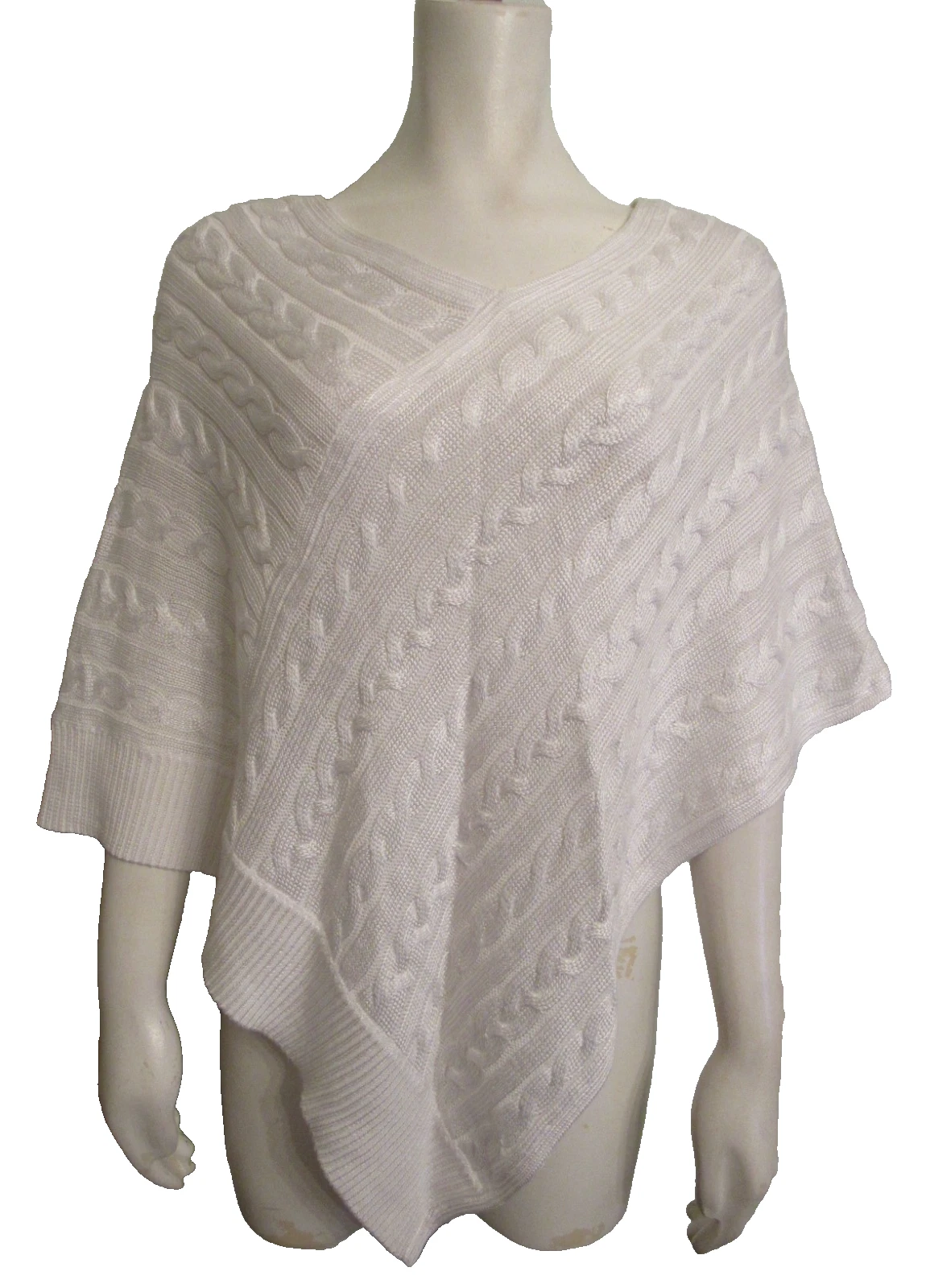 Lauren Ralph Lauren shiny white cotton blend cable knit poncho XXS/XS NWOT