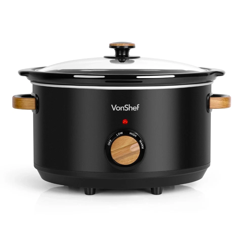 VonShef Slow Cooker 6.5L - Removable Non-stick Ceramic Bowl & Tempered Glass Lid - Image 1 of 4