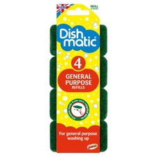 Pack Of 4 Dishmatic Green General Purpose Refill Replacement Sponge,Scourer