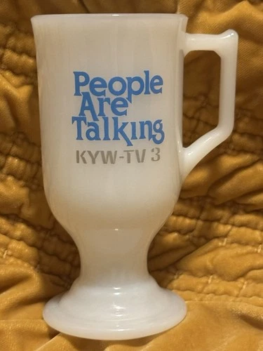 Oprah  Winfrey People Are Talking KYW 1978 Milk Glass Mug Her 1st Show Vintage