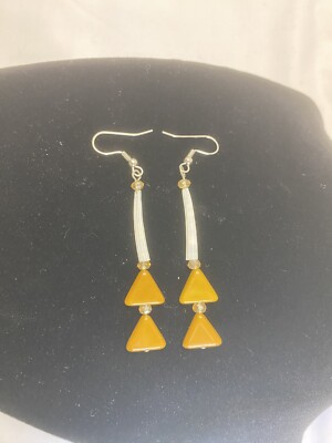 Authentic Native American Indian Made Earrings dentalium Brown Stone Snake Nose