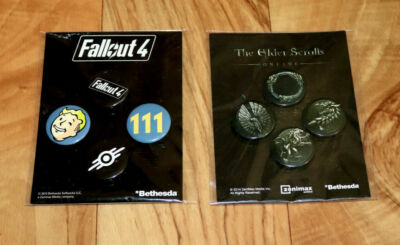 Fallout 4 & The Elder Scrolls Online Bethesda Promo Button Pin Set PS4 Xbox One 