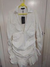Prettylittlethings New Ladies White Ruffle pencil Party dress uk size 14