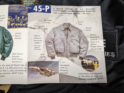 Chaqueta bombardero militar de vuelo militar CWU-45P Alpha Industries hecha en EE. UU. NEGRA XS - Imagen 2 de 12
