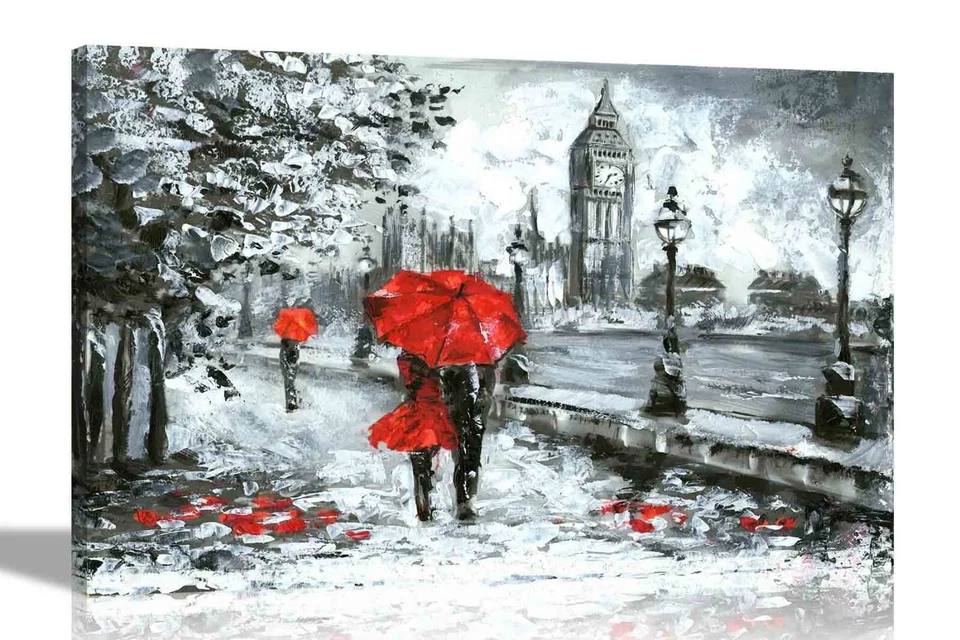 London Couple with Umbrella Canvas Prints Romantic Wall Art Pictures Framed Gift - Image 4 of 4