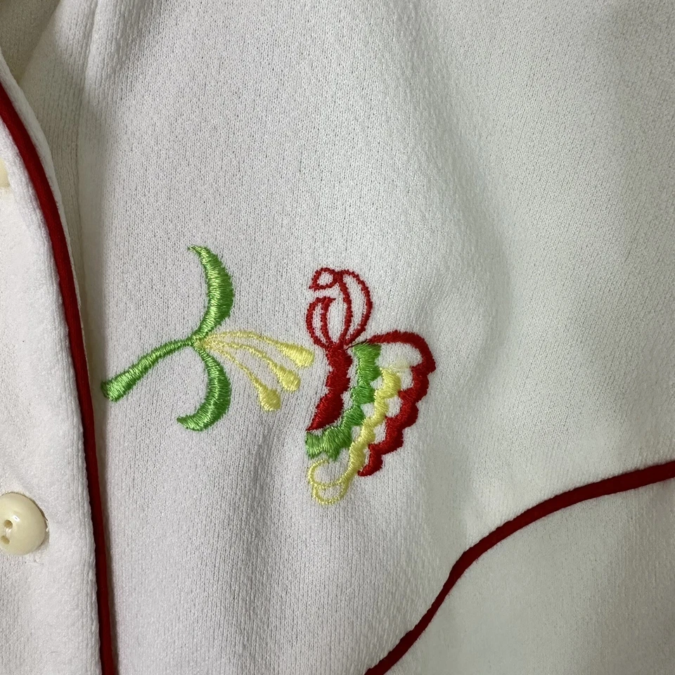 Camisa Occidental JC Penny Años 60 70 Poliéster Floral Bordada Blanca JC Penny Foto 4 de 4