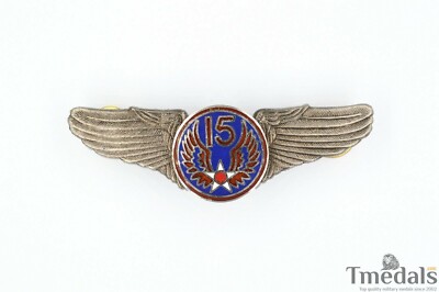 WWII WW2 U.S. ARMY 15th AIR FORCE WINGS BADGE PIN Medal TOP ENAMEL