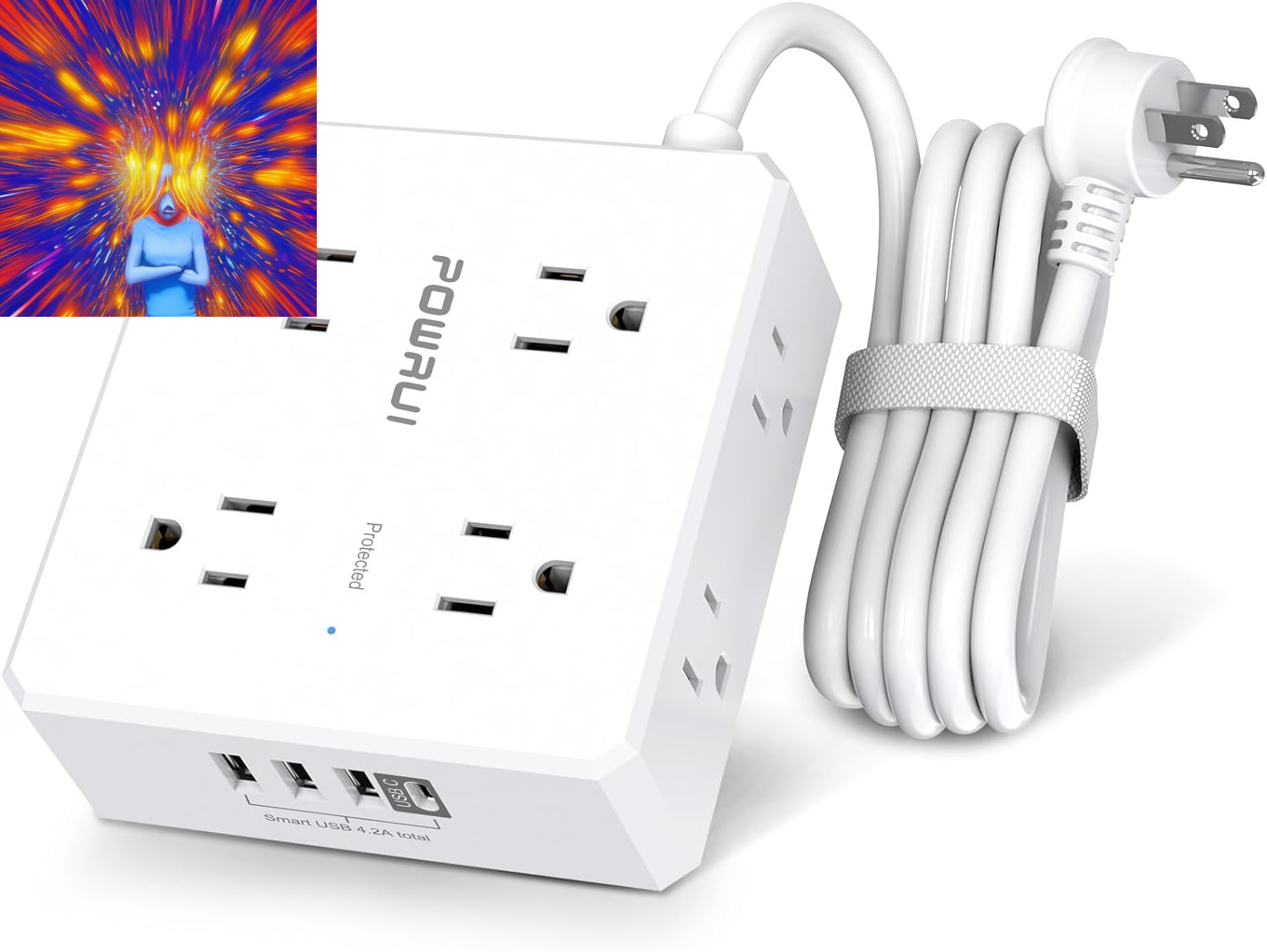 Surge Protector Power Strip - 6 Ft Flat Plug Extension Cord with 8 Widely Outlet-image