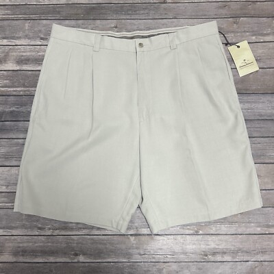 Tommy Bahama Sandpoint Beige Linen Pleated Vertical Stripe Texture Dress Shorts 