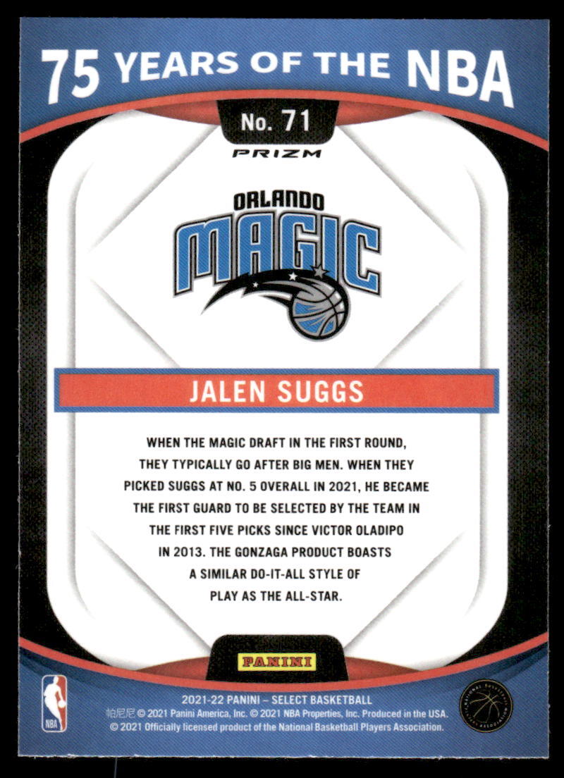 2021-22 Panini Select #71 Jalen Suggs 75 Years of the NBA | eBay