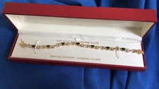 Sterling Silver Gold Vermeil Diamond Accent Sapphire 7” New Box Make Offer
