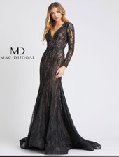 Evening Dresses by Mac Duggal 79291D Plunging Neckline Lace Formal Dress Size 4