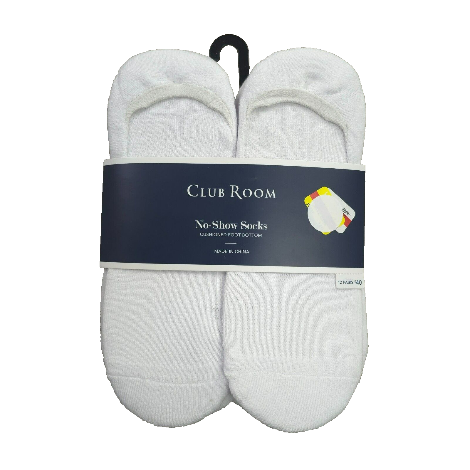 Club Room Mens No Show Socks 12 Pairs White Cushioned Foot Bottom One Size-image