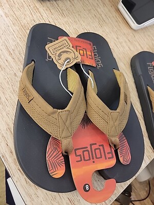 FLOJOS LEVEE TWO TONE HAMMOCK COMFORT TAN/BLACK FLIP-FLOPS MENS SIZE 8- NEW