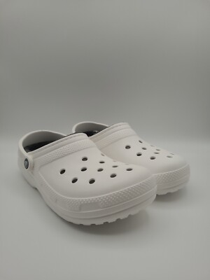 Crocs Men's Size White Grey Classic Fuzz Lined Slip On Clog