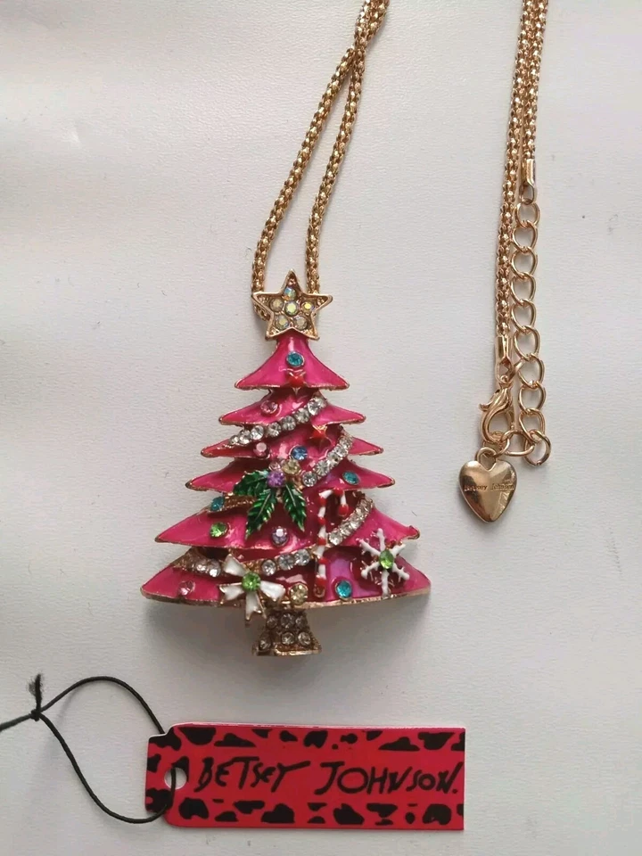 Betsey Johnson Роза Рождественская елка кристалл подвеска ожерелье Рождественский подарок сумка - Изображение 2 из 4