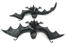 Lot Of 2 Black Rubber Hanging Vampire Bats Halloween Decor Spooky Props