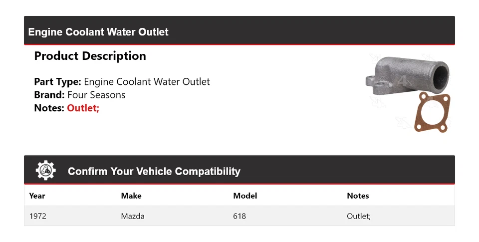 Para Mazda 618 1972 motor refrigerante salida de agua 4 estaciones Foto 2 de 4