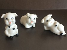 Set of 3 Cute Little Pigs Figurines White Porcelain