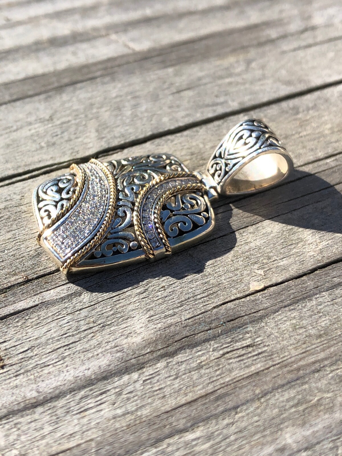 Effy Diamond Rectangular Pendant Sterling Silver … - image 7