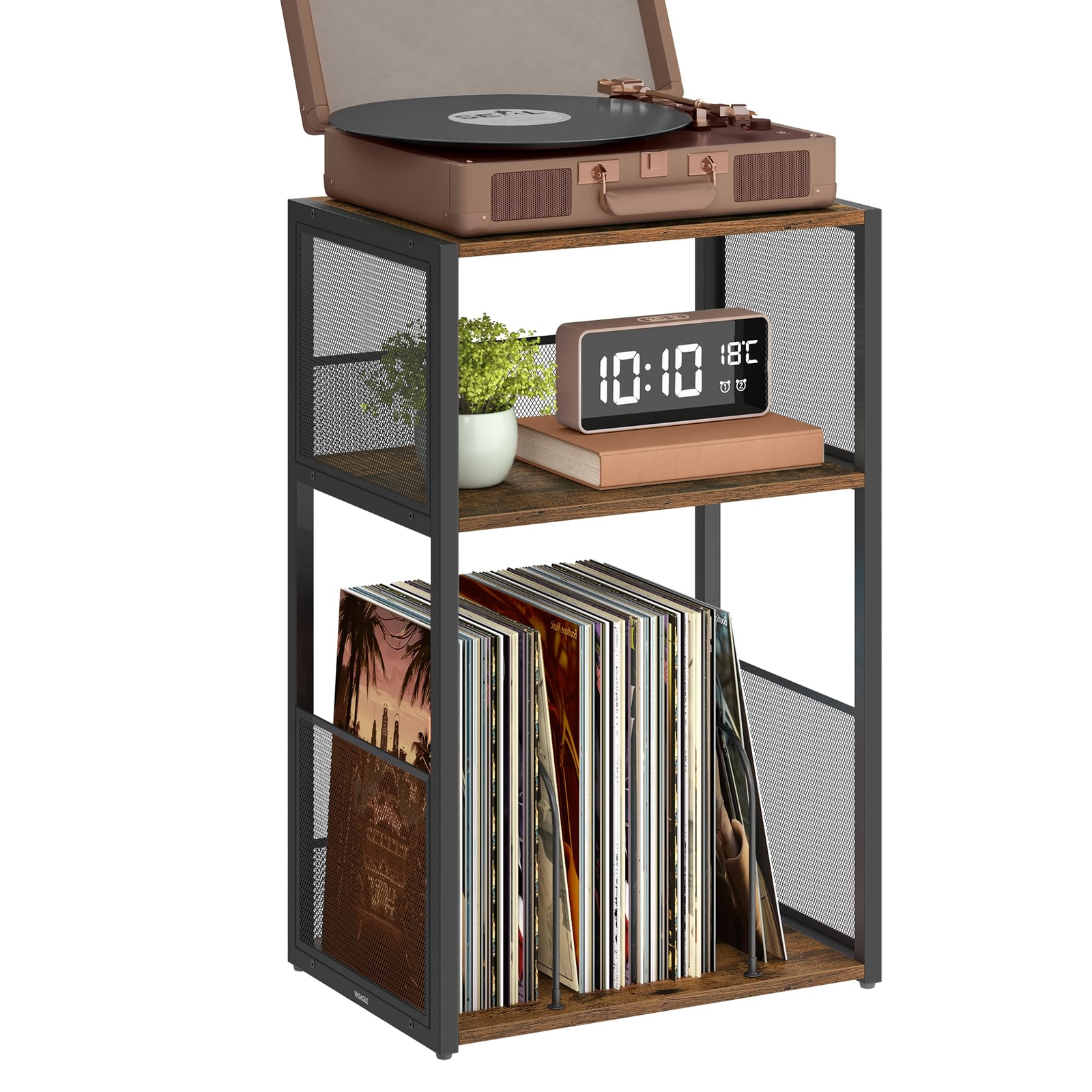 3-Tier Vinyl Record Player Stand with Storage for 100 Albums Side Table-image