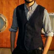 Winter Thick V-neck Men's Suit Vest British Retro Wool Vest Business Warm Jacket