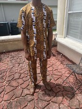 AFRICAN/NIGERIAN MEN'S ANKARA COTTON PRINT SENATOR STYLE TOP  PANT SKINNY LARGE