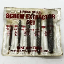 Vtg Best Way Tools 5 Piece Screw Extractor Set Chrome Molly Steel 27875 USA