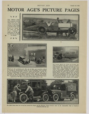 #ad 1924 Article amp; PIc Captain Malcom Campbell in 350HP Sunbeam 150mph in S. Wales $21.84
