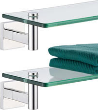 Floating Glass Shelves with Polished Stainless Steel Brackets - 20 Inch, 2 Pack