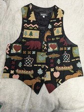 Vintage Nadia Embroidered COUNTRY FOLK Tapestry Women's MED Grandmacore Vest NEW