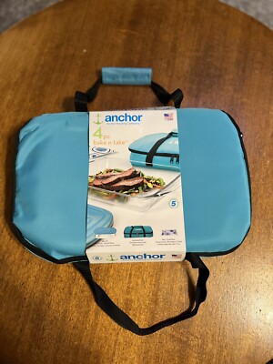 ANCHOR HOCKING 4 PC Bake-N-Take Set in Package Blue Case - New