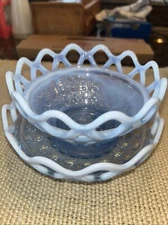 Vintage Katy Blue Design Dishes Made By Imperial Glass In Ohio USA 1935-1985 S/2