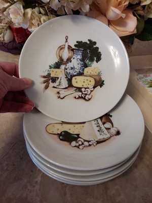 Lot Of 6 KAHLA Porcelain Cheese Wine Design-GDR Salad Plates Set.