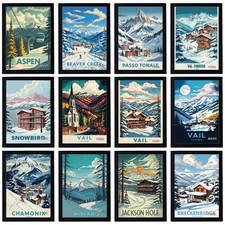 Vintage Ski Resorts Travel Holiday Poster Retro Print Decor Wall Art A5 A4 A3