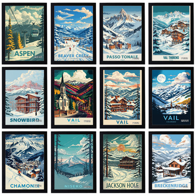 Vintage Skigebiete Reise Urlaub Poster Retro Druck Deko Wandbild A5 A4 A3