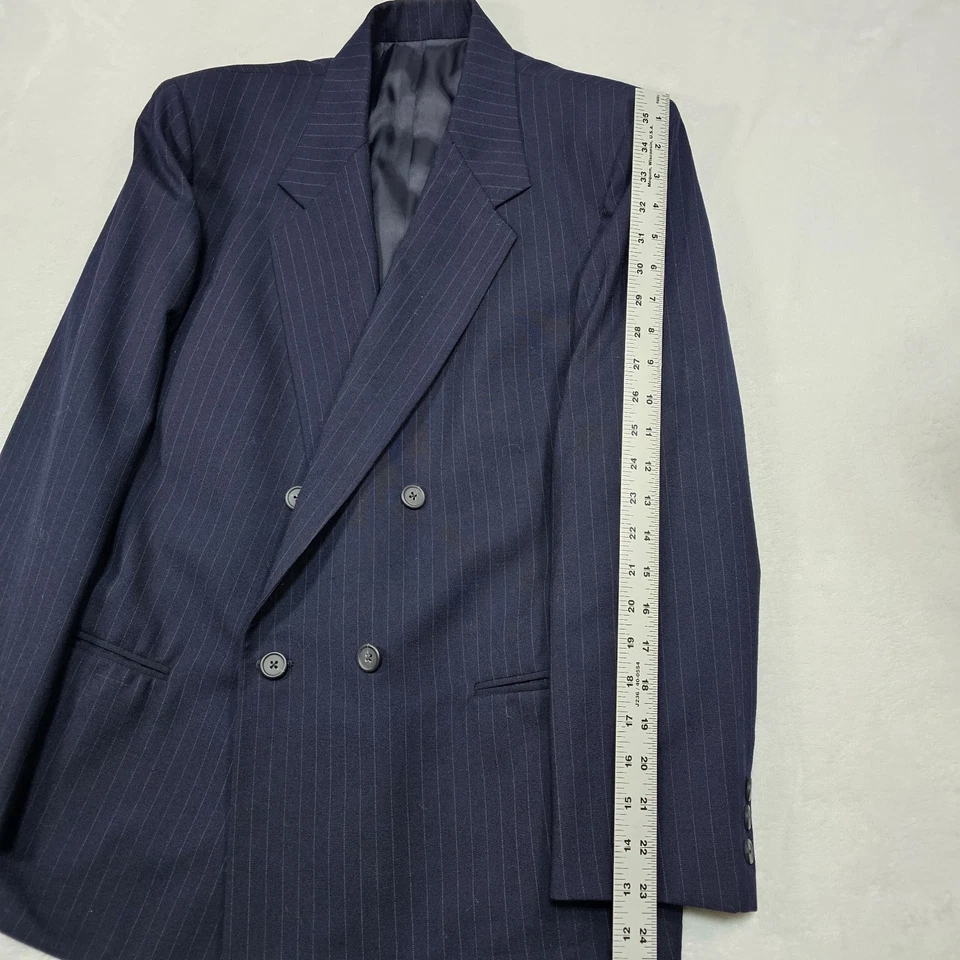 Vtg Nordstrom 2 pc Suit Womens Sz 40 Jacket & Skirt Sz 12 Navy Wool Pinstripe - Image 4 of 4