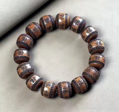 HOLZ *** Tibetisches Buddhistisches Armband Glücksarmband Perlen geschnitzt - Bild 1 von 3