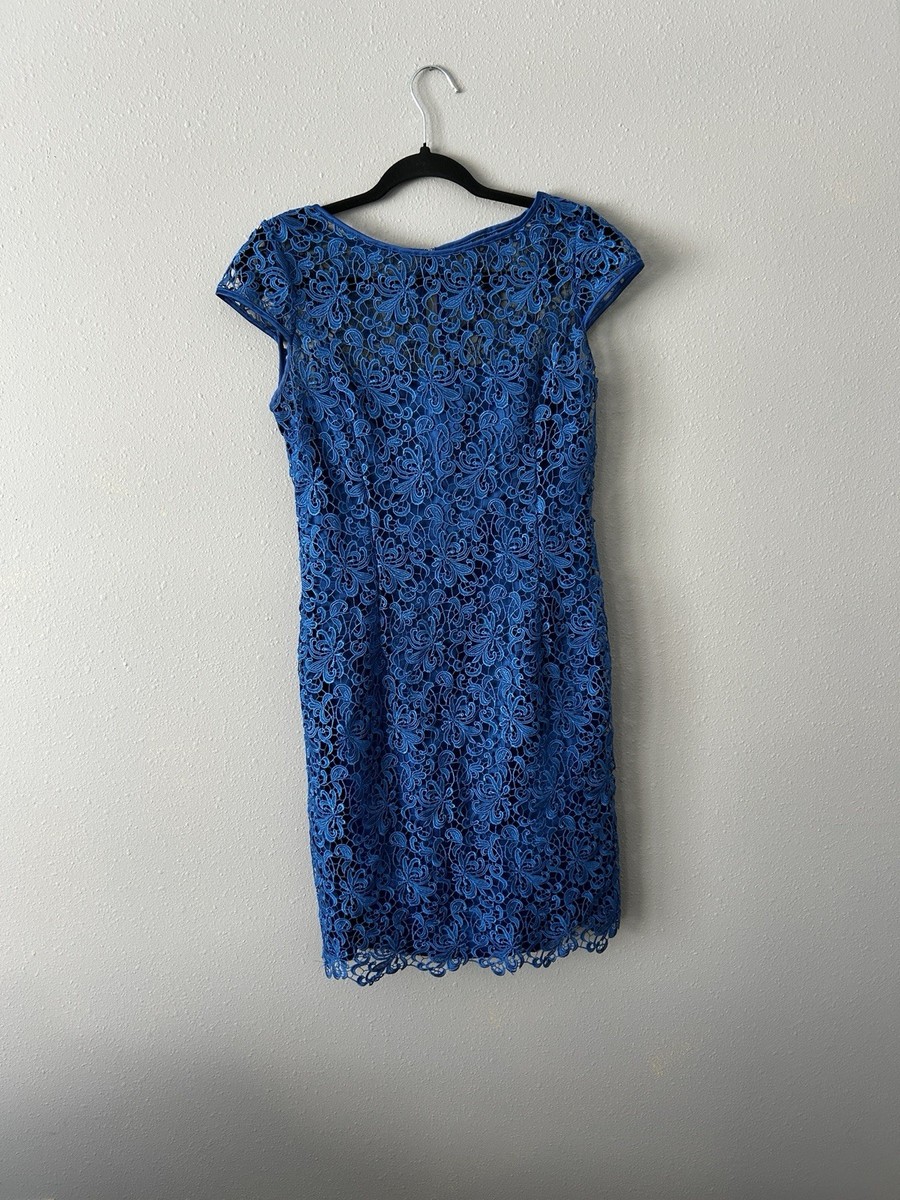 Adrianna Papell Blue Lace Sheath Dress Size 8 Short Sleeve Formal Adrianna Papell Blue Lace Sheath Dress Size 8 Short Sleeve Formal