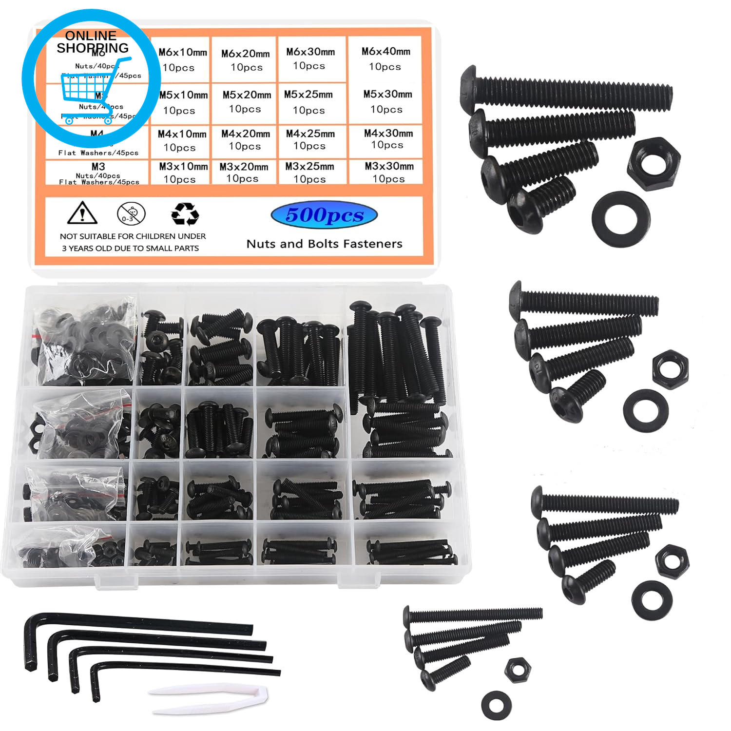 Nut and Bolt Set M3 M4 M5 M6 Black Button Head Machine Screws & Nuts & Washers A