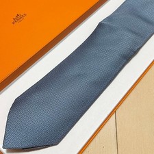 Full H Pattern Excellent Condition HERMES Tie Blue Commuting Logo