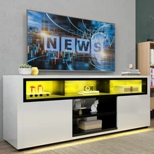 High Gloss TV Stand Console for TVs up to 60 in w/ Adjustable Shelf Console Unit