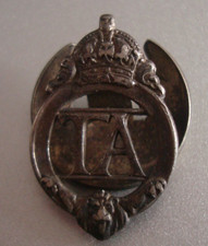 Vintage BRITISH - WW2 Kings Crown 'TA' LAPEL INSIGNIA BADGE