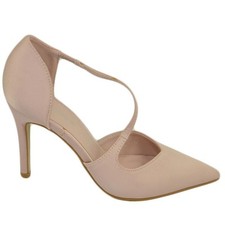 Scarpe decollete donna elegante scollato a punta in raso cipria tacco 10 spillo 