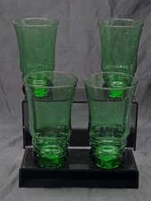 POTTERY BARN 6" Iced Tea Glass BAROQUE EMERALD Beverage Tumbler - Set Of 4