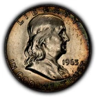 1963-D 50c Franklin Silver Half Dollar - Rainbow Toning - BU - SKU-H3766