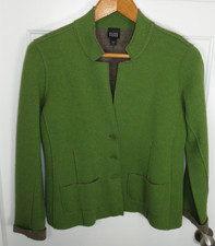 Eileen Fisher Merino Wool Blend Green Pockets Button Structured Cardigan Small