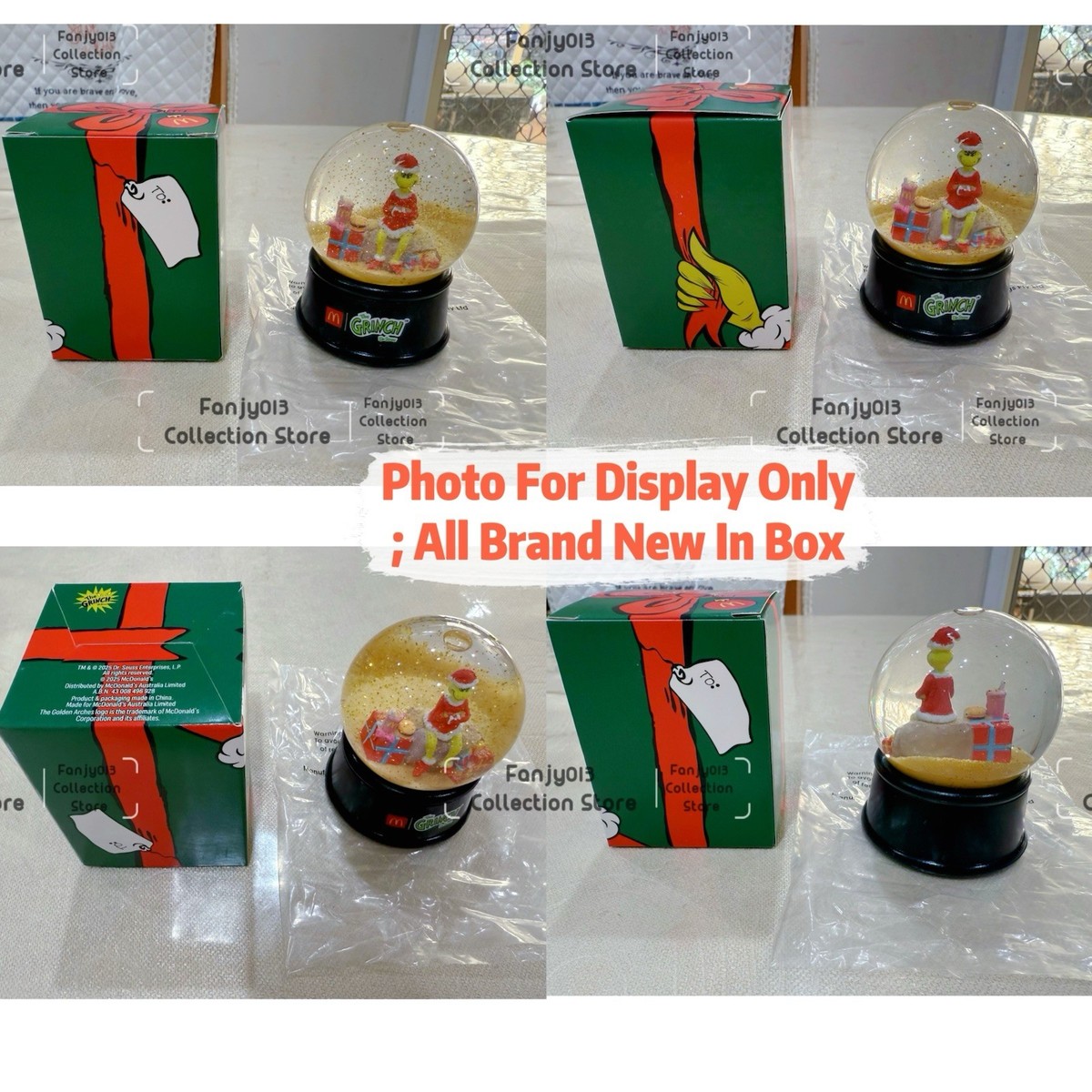 McDonalds 2025 AU Christmas X Grinch Meal Collectable Snow Globes