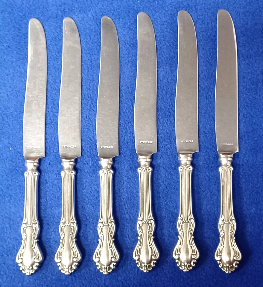 6 facas de jantar National Silver Co Princess Elizabeth alças de prata esterlina - Imagem 4 de 4