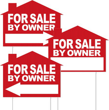 3 Pieces For Sale by Owner Yard Sign with Stakes 12 x 16 Inch Double Sided Ho...